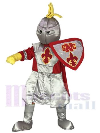 Silver Adult Knight St Norbert Maskottchen Kostüm mit rotem Umhang