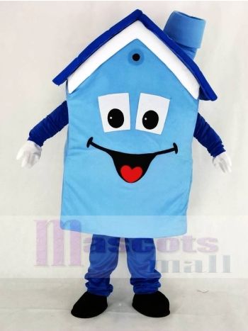 Realistisch Blau Haus Maskottchen Kostüm Schule