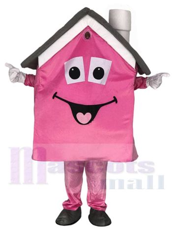 Rosa Wohnhaus Immobilienmakler Maskottchen Kostüm Promotion