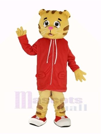 Daniel Tiger mit rot Mantel Maskottchen Kostüm