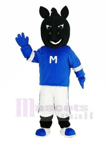 Schwarz Pferd im Blau Maskottchen Kostüm Tier