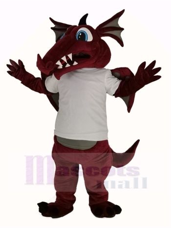 Wein Farbe Drachen im Weiß T-Shirt Maskottchen Kostüm