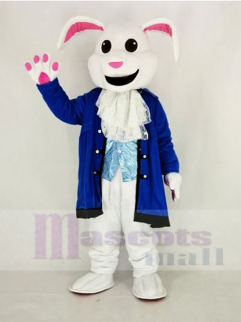 Ostern Weiß Hase mit Blau Mantel von Alice im Wunderland Maskottchen Kostüm Karikatur