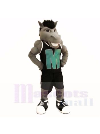 Grau Leistung Mustang mit Schwarz Hemd Maskottchen Kostüme Schule