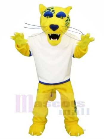 Gelb Jaguar mit Weiß T-Shirt Maskottchen Kostüme