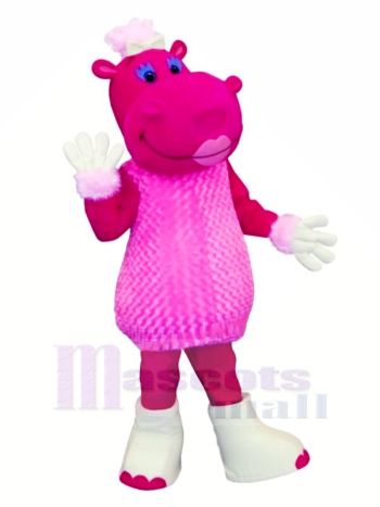 Rosa Nilpferd im Kleid Maskottchen Kostüme Karikatur