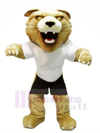 Heftig Wilde Katze mit Weiß T-Shirt Maskottchen Kostüme