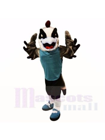 Sportfalke mit blauem Hemd-Maskottchen kostümiert Karikatur