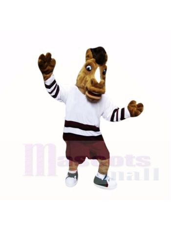 Sport-Hochschulpferd mit weißem Hemd-Maskottchen kostümiert Karikatur
