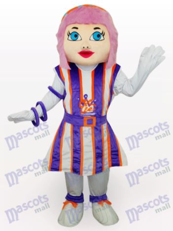 Lila Haar Mädchen Cartoon Adult Maskottchen Kostüm