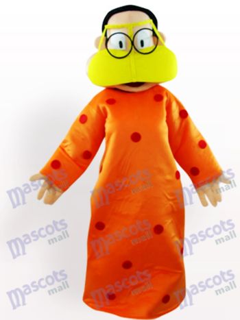 Fette Frau in der orange Kleidung Karikatur erwachsenen Maskottchen Kostüm