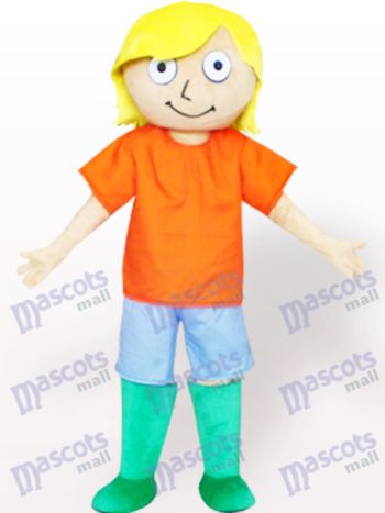 Gelbes Haar Junge Cartoon Adult Maskottchen Kostüm