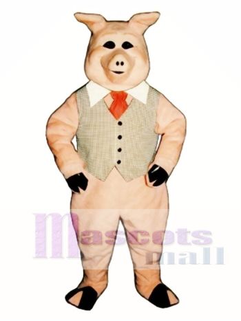 Süßes Pierre Schwein mit Weste, Krawatte und Kragen Maskottchen Kostüm