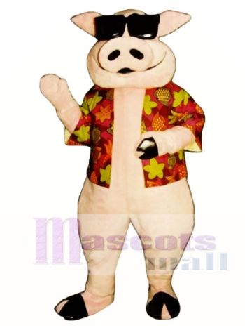 Schwein Ferkel Schwein mit Hawaiianer Hemd & Sonnenbrille Maskottchen Kostüm