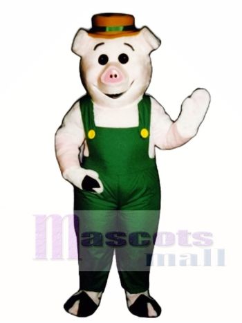 Bauer Ferkel Schwein Schwein mit Overalls & Hut Maskottchen Kostüm