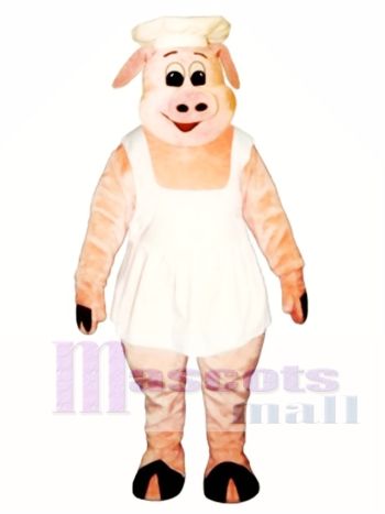 Chef Oink Schwein Schwein mit Schürze und Hut Maskottchen Kostüm