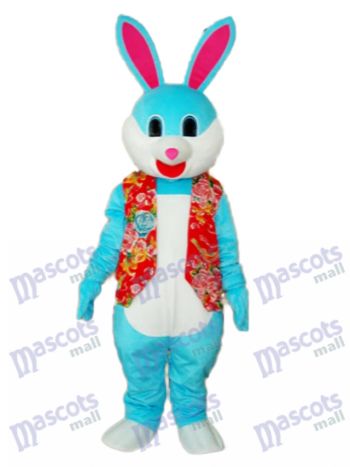 Ostern blaues Kaninchen im roten Weste Maskottchen erwachsenes Kostüm Tier