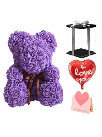 Lila Rose Teddybär Blumenbär Bestes Geschenk für Muttertag, Valentinstag, Jubiläum, Hochzeit und Geburtstag
