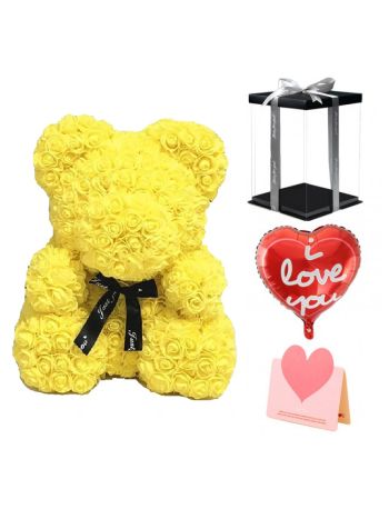 Gelbe Rose Teddybär Blumenbär Bestes Geschenk für Muttertag, Valentinstag, Jubiläum, Hochzeit und Geburtstag