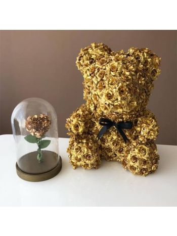 goldene Rose Teddybär Blumenbär Bestes Geschenk für Muttertag, Valentinstag, Jubiläum, Hochzeit und Geburtstag