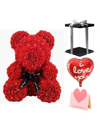 Diamant Rote Rose Teddybär Blumenbär Bestes Geschenk für Muttertag, Valentinstag, Jubiläum, Hochzeit und Geburtstag