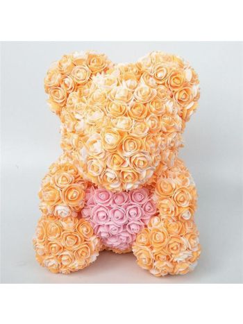 Neuer Stil Orange Rose Teddybär Blumenbär mit Rosa Herz Bestes Geschenk für Muttertag, Valentinstag, Jubiläum, Hochzeit und Geburtstag