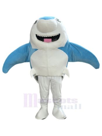 Fröhlicher Blauer Hai Maskottchen Kostüm Ozean