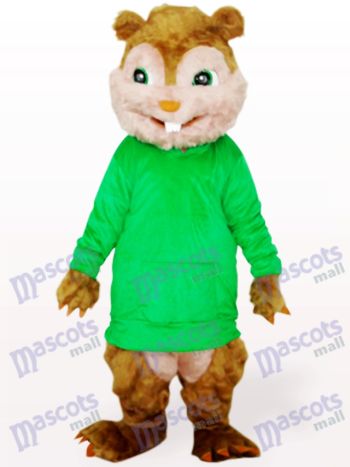 Grünes Eichhörnchen mit langen Haaren und kurzen Zähnen Tier Maskottchen Kostüm