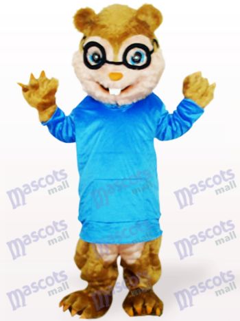 Blaues Eichhörnchen mit langen Haaren und kurzen Zähnen Tier Maskottchen Kostüm