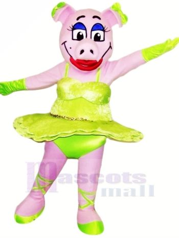 Tanzen Schwein mit Grün Rock Maskottchen Kostüme Tier