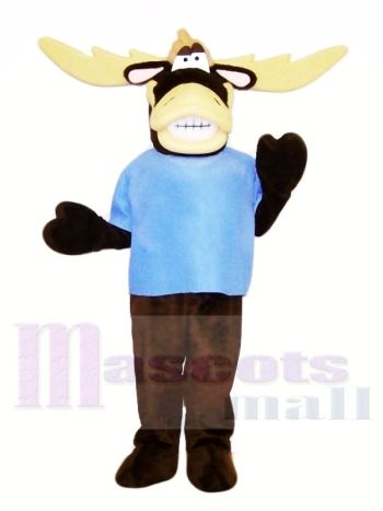 Lustig Elch mit Blau T-Shirt Maskottchen Kostüme Tier