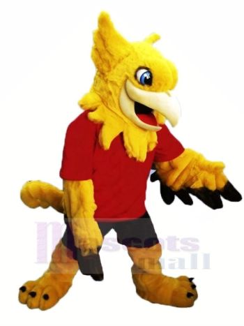 Gelb Greif mit rot T-Shirt Maskottchen Kostüme