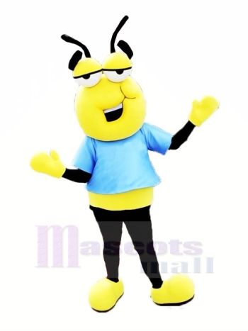 Faul Biene mit Blau T-Shirt Maskottchen Kostüme Karikatur