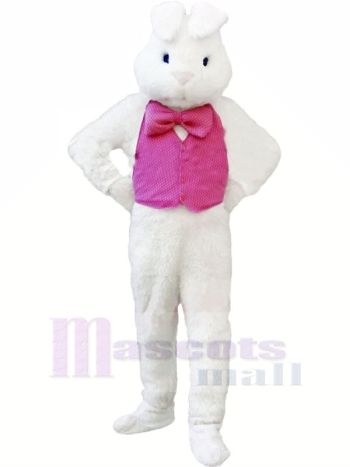 Weiß Hase mit Rosa Weste Maskottchen Kostüme Tier