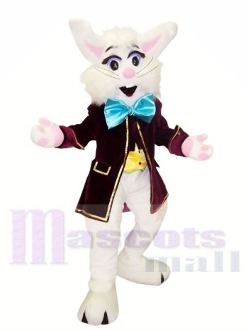 Weiß Hase mit Blau Bowknot Maskottchen Kostüme Tier