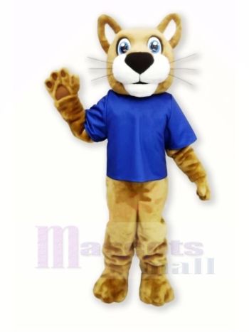 Braun Wilde Katze mit Blau T-Shirt Maskottchen Kostüme
