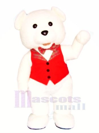 Weiß Teddy Bär mit rot Weste Maskottchen Kostüme Karikatur