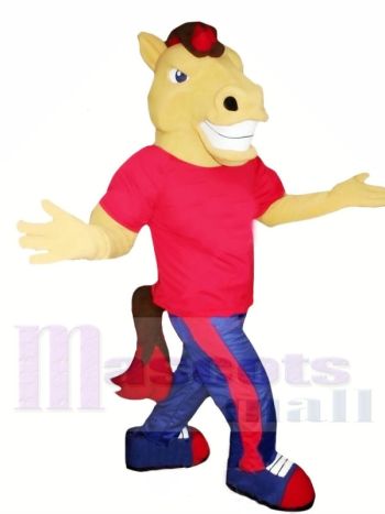 Braun Pferd mit rot T-Shirt Maskottchen Kostüme Tier