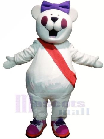 Lustig Bär mit Lila Bowknot Maskottchen Kostüme