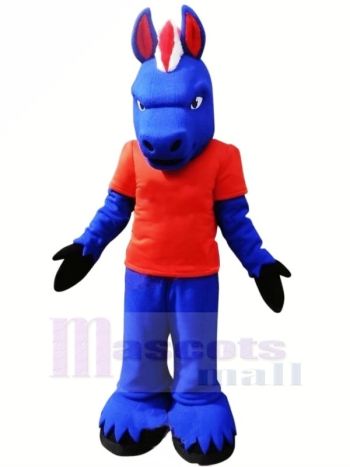 Blau Pferd mit rot T-Shirt Maskottchen Kostüme