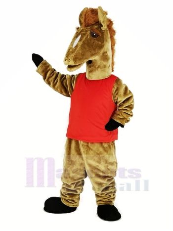 Braun Mustang mit rot Weste Maskottchen Kostüm Tier