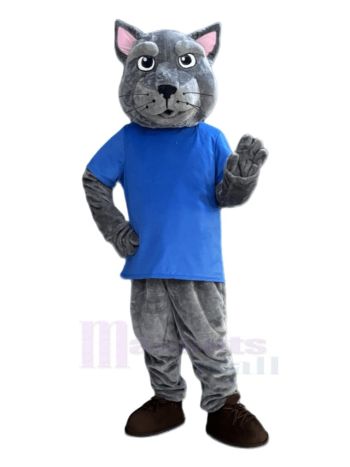 Panther im blauen T-Shirt Maskottchen Kostüm Tier