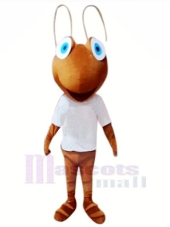 glücklich Ameise mit Weiß T-Shirt Maskottchen Kostüme Karikatur