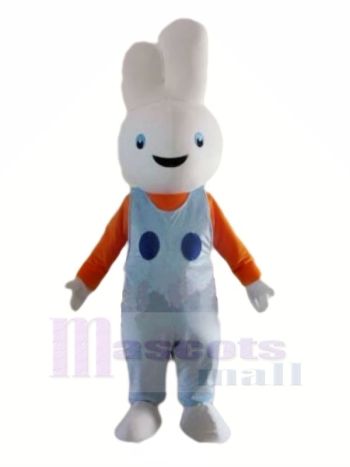 Lächelnd Weiß Hase Maskottchen Kostüme Karikatur