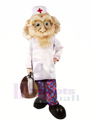 Alt Arzt mit Blau Augen Maskottchen Kostüm Menschen