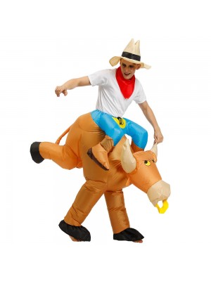 Cowboy Tragen mir Reiten auf Braun Stier Aufblasbar Halloween Weihnachten Kostüm zum Erwachsener/Kind