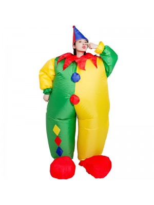 Clown mit Blau und rot Hut Aufblasbar Kostüm Halloween Weihnachten Overall zum Erwachsene