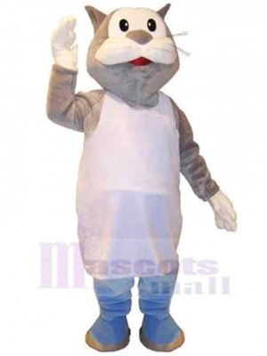 Süße graue Katze Maskottchen Kostüm Tier in weißer Kleidung