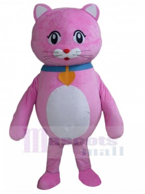 Pinke Katze Maskottchen Kostüm mit herzförmiger Glocke Tier
