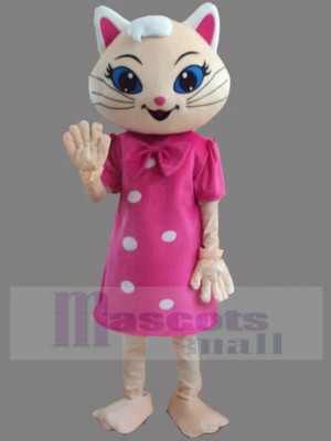 Schicke Katze Maskottchen Kostüm im rosaroten Kleid Tier